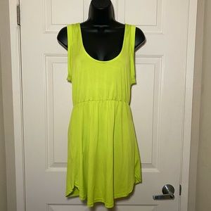 Fun Summer Sexy Easy Slip-On Relaxed Elastic Waist Chartreuse Mini Dress S-M